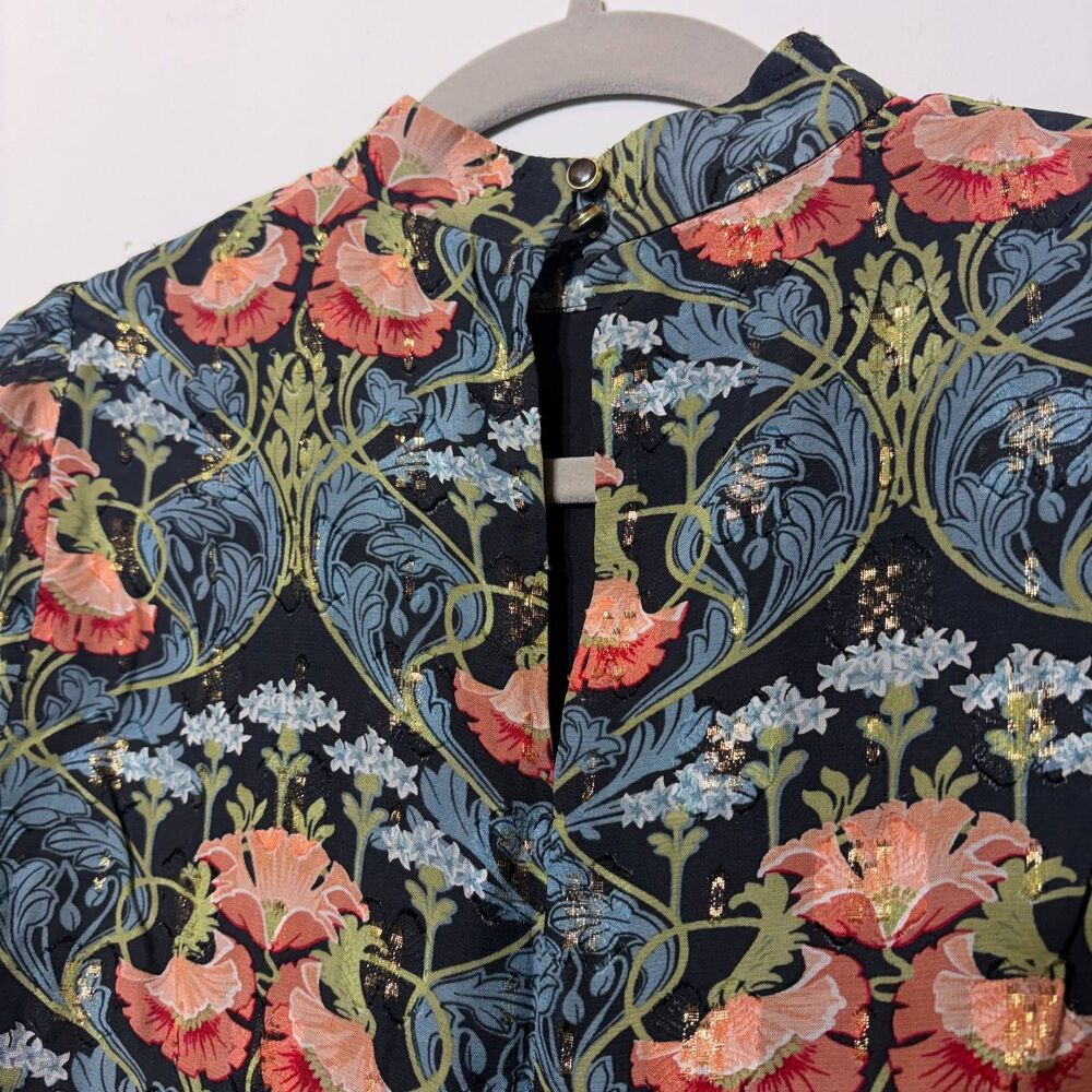 Anthropologie Meadow Rue Basilique Top Floral Metallic Mock Neck Blouse Size 0 - Picture 8 of 14